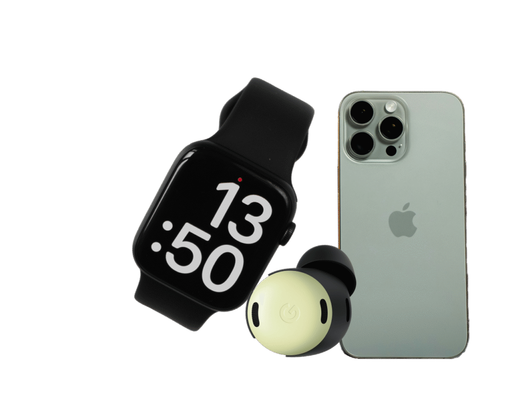 Smart gadget bundle featuring iPhone, Apple Watch, and Google Earbuds – Online Future Gadget Store