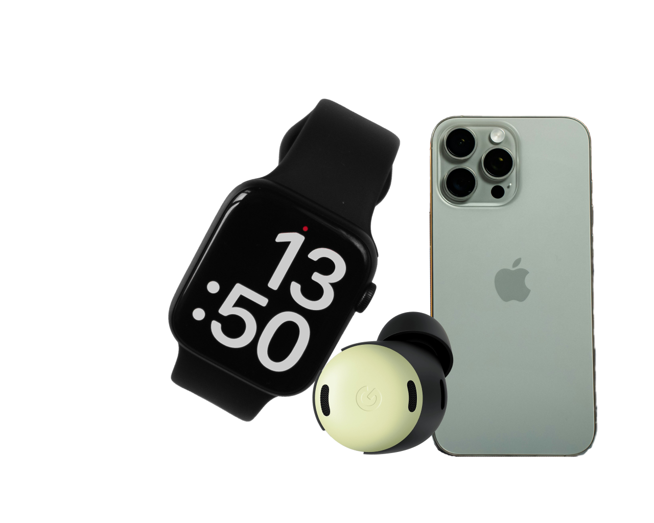 Smart gadget bundle featuring iPhone, Apple Watch, and Google Earbuds – Online Future Gadget Store